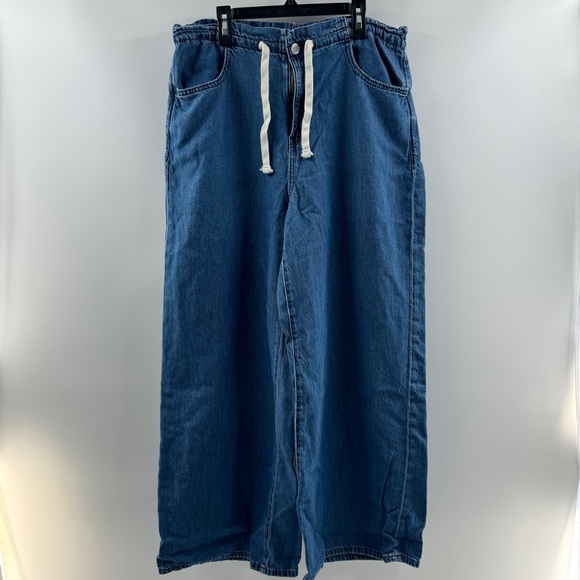 Gap Denim Pull On Baggy Jeans Size Large Medium Wash Drawstring Waist - Picture 2 of 8